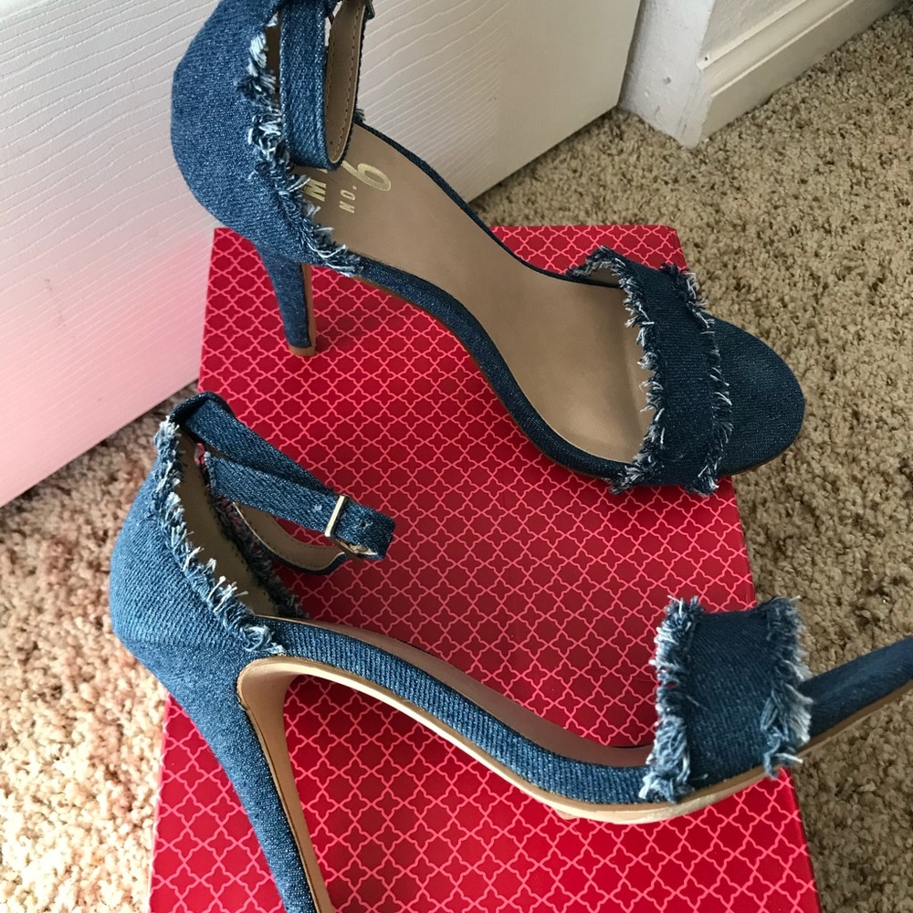 Sale Denim Stiletto Ankle Strap Heels by Mix No. 6